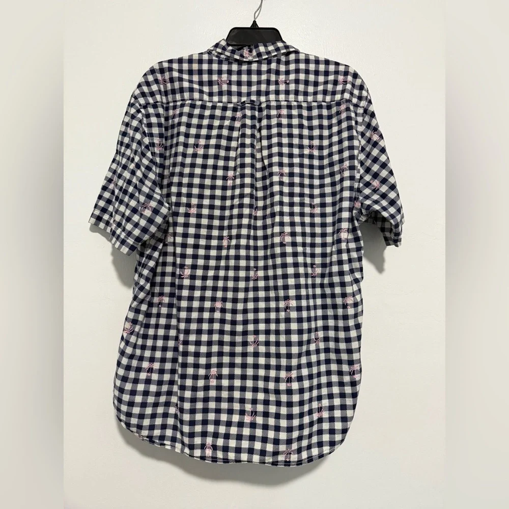 Reyn Spooner Pink Palm Trees Navy Shepherd Check Button Down XXL -Cotton-